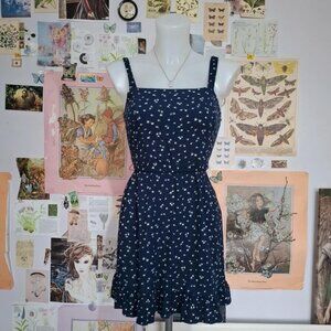 Hollister navy blue ditsy dainty ruffle hem mini dress coquette minimalist fairy